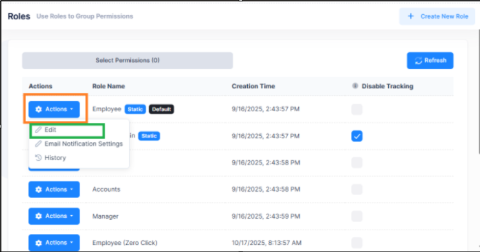 Select Edit from Actions