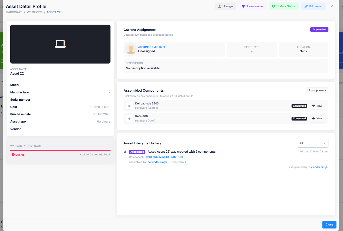 Asset Detail Profile