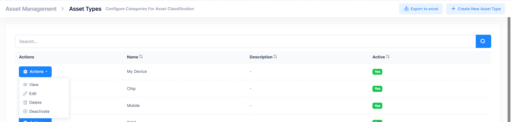 Asset Type Actions