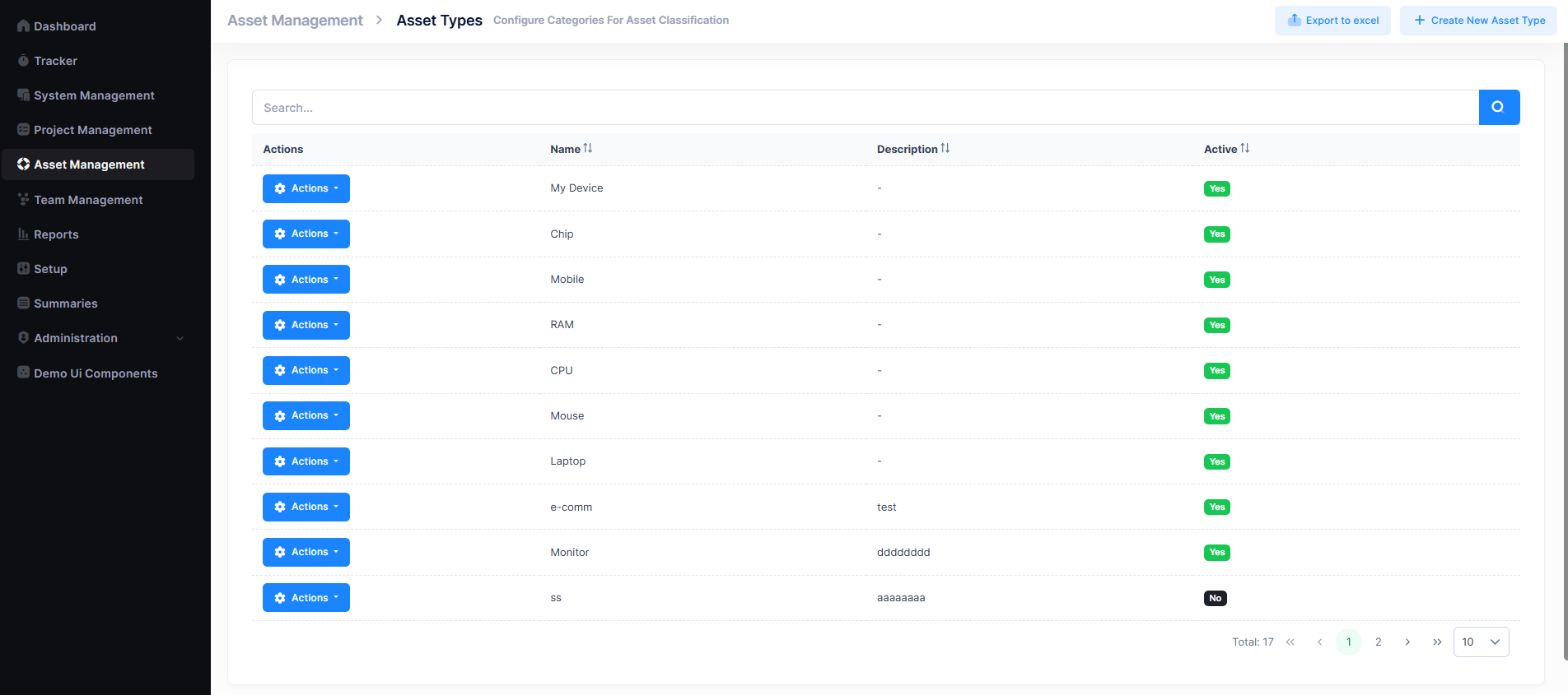 Asset Types Page