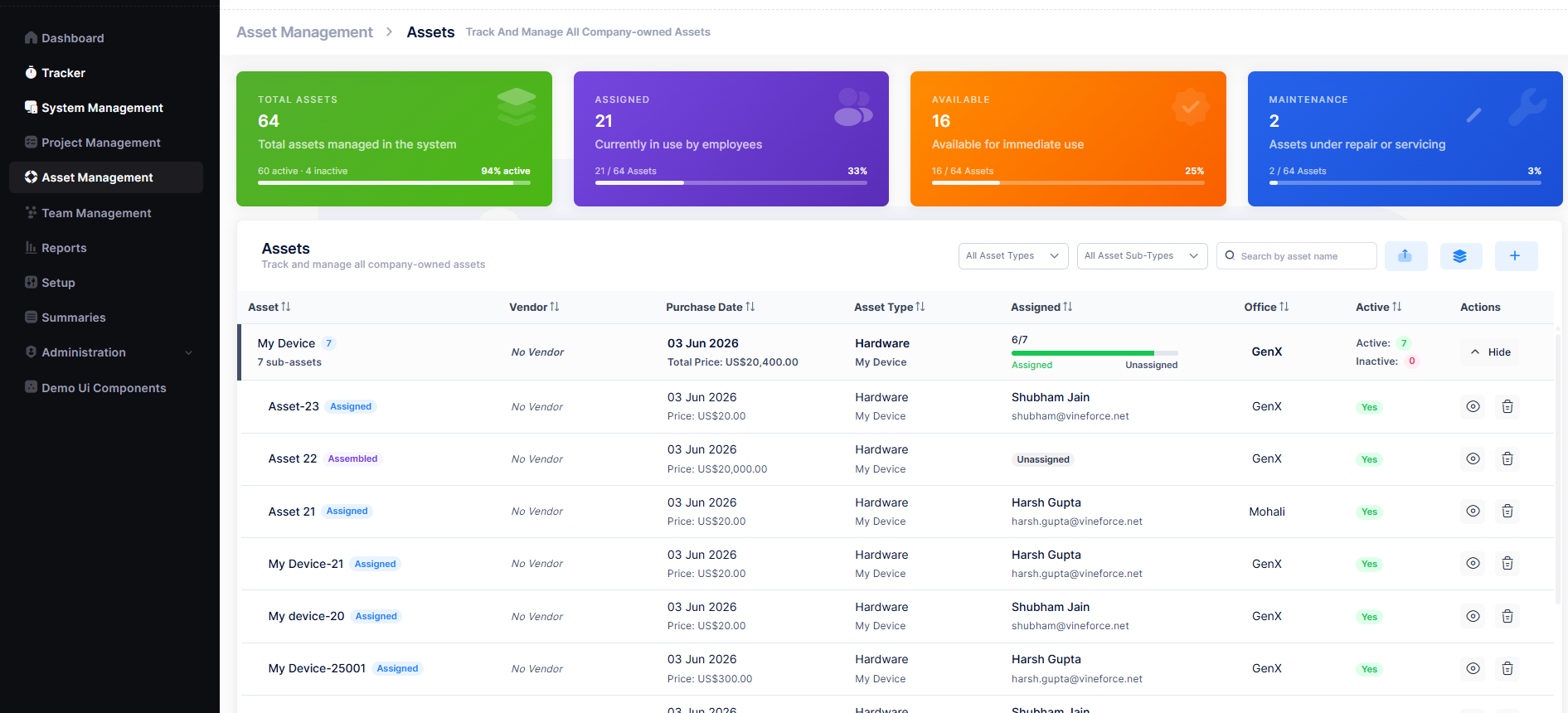 Assets Page
