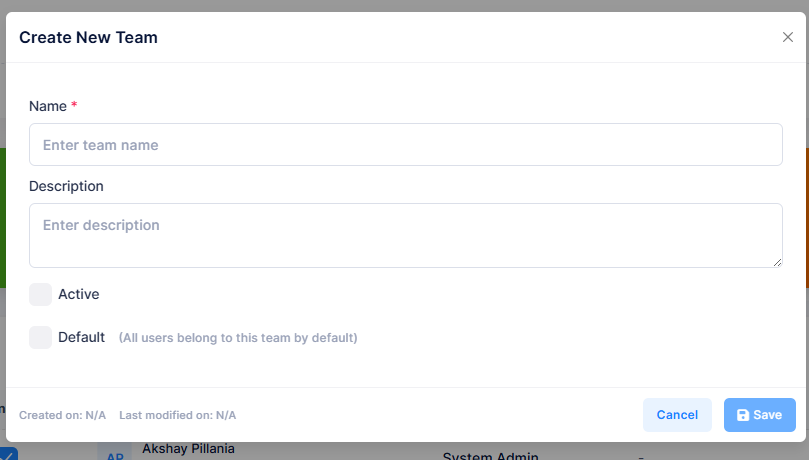 Create New Team