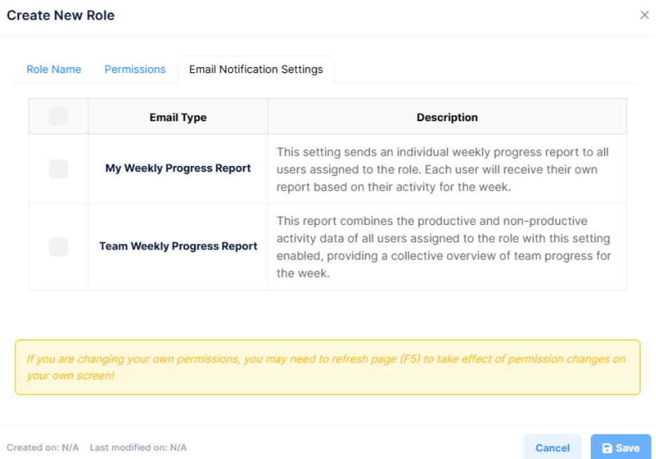 Email Notification Settings