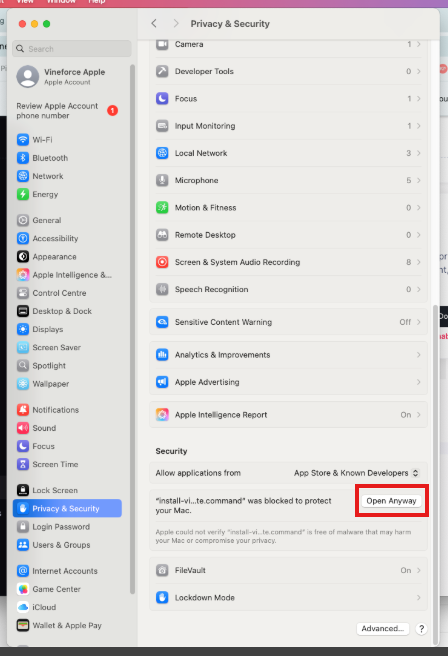 Open Anyway in Privacy and Security