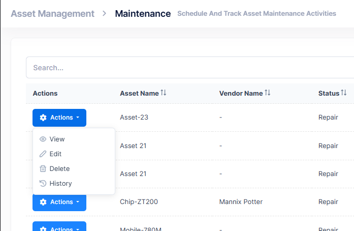 Maintenance Actions