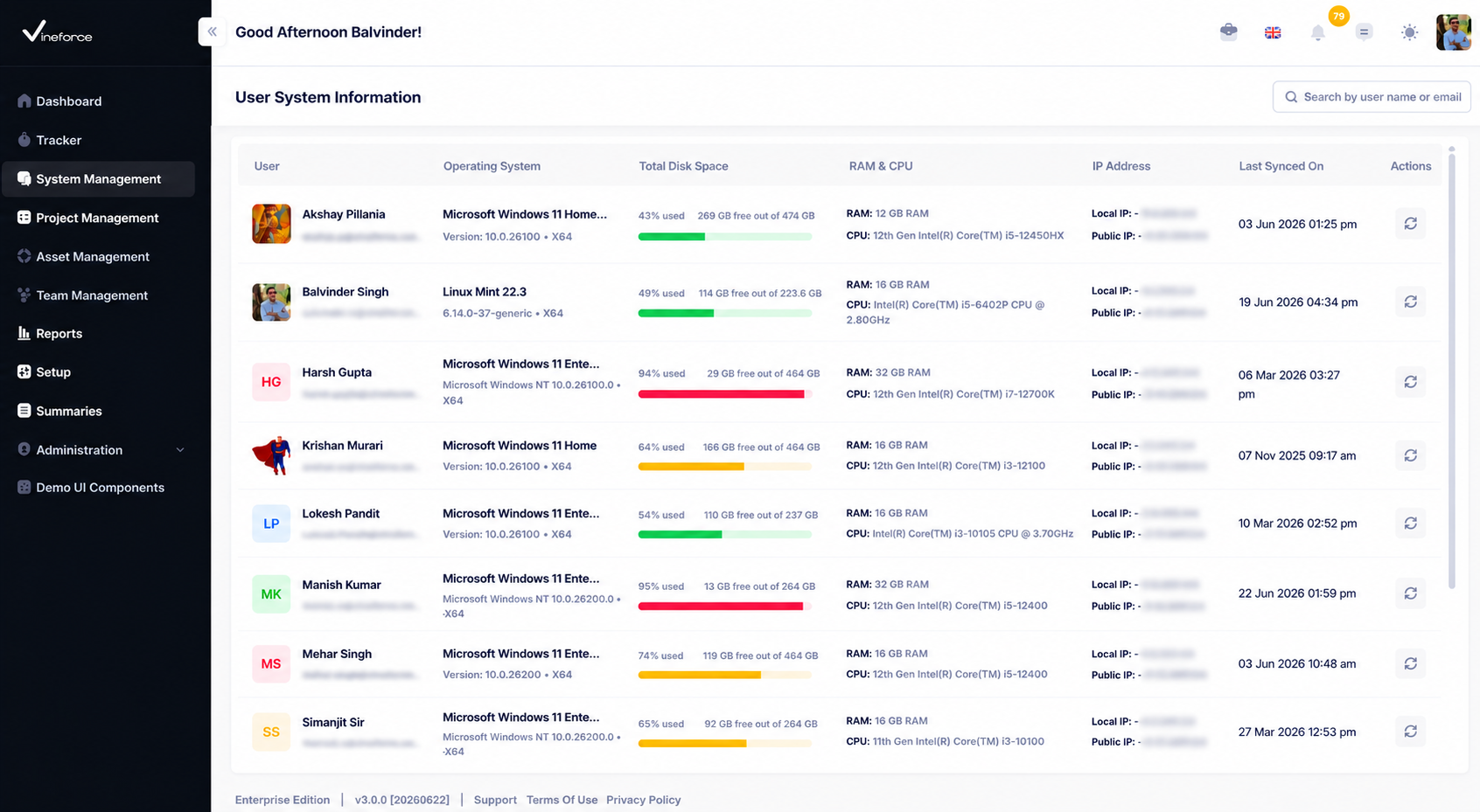 User System Information Dashboard