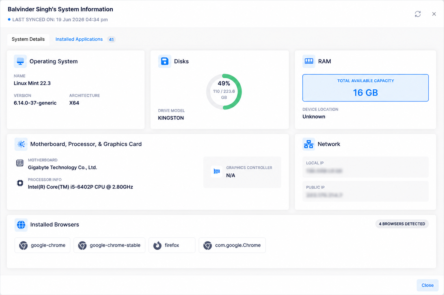 User System Information - System Details
