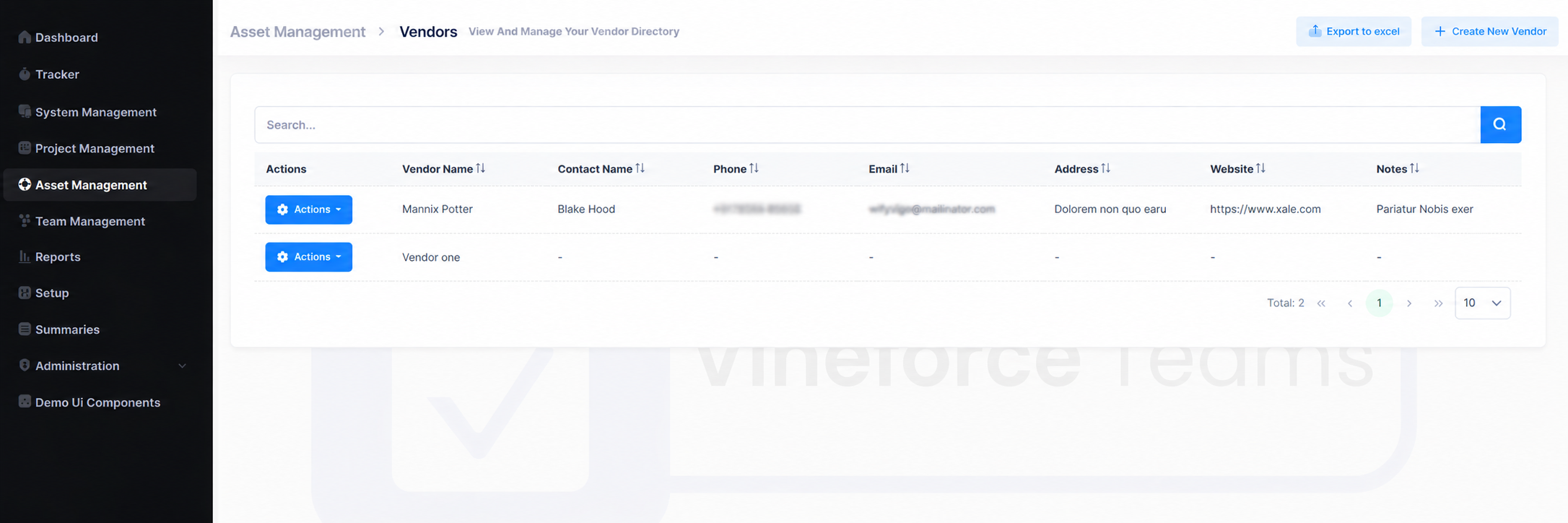 Vendors Page