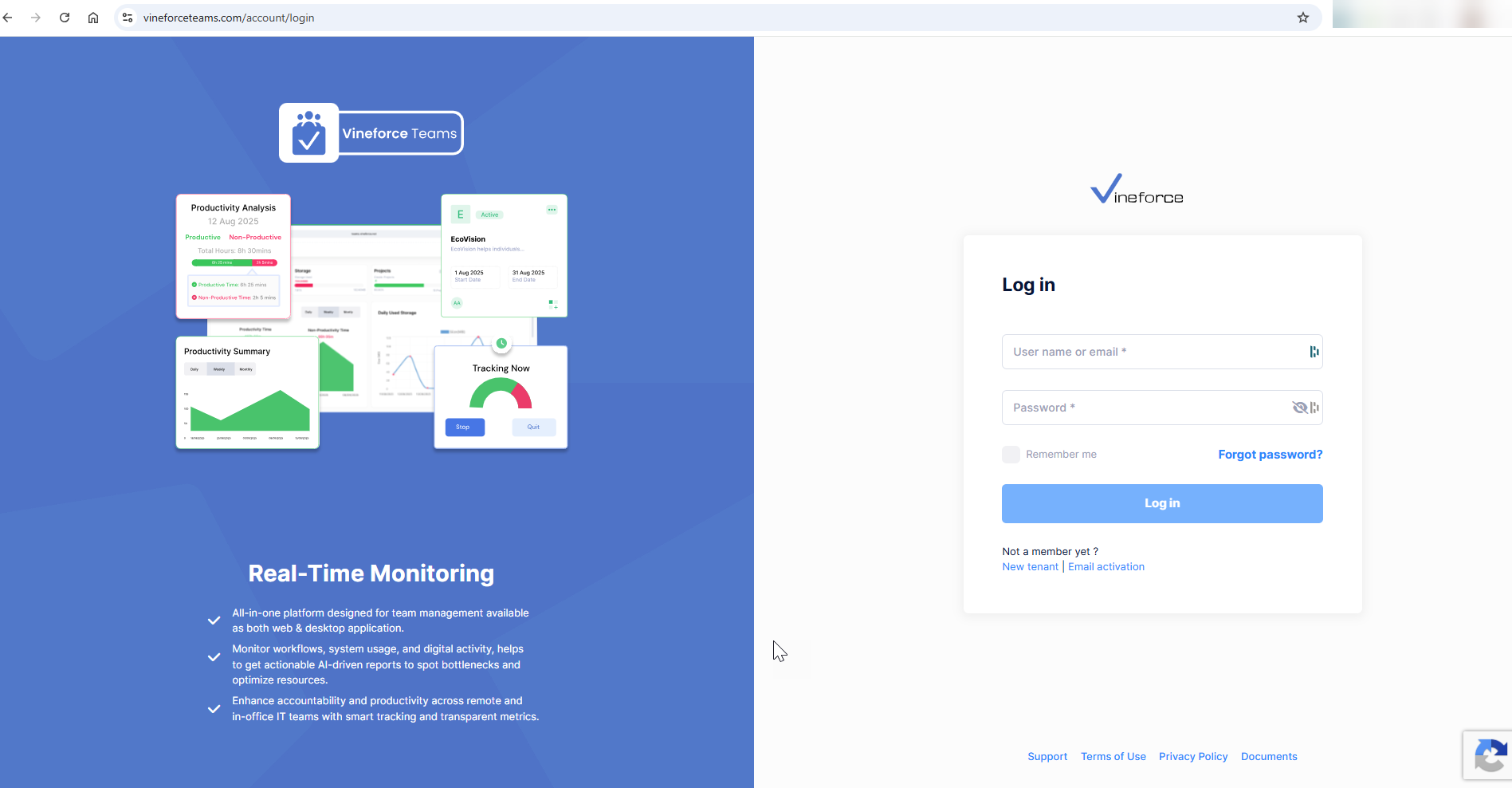Vineforce Login page