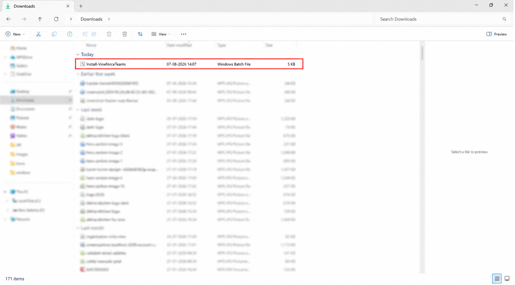 Locate the Install-VineforceTeams bat file