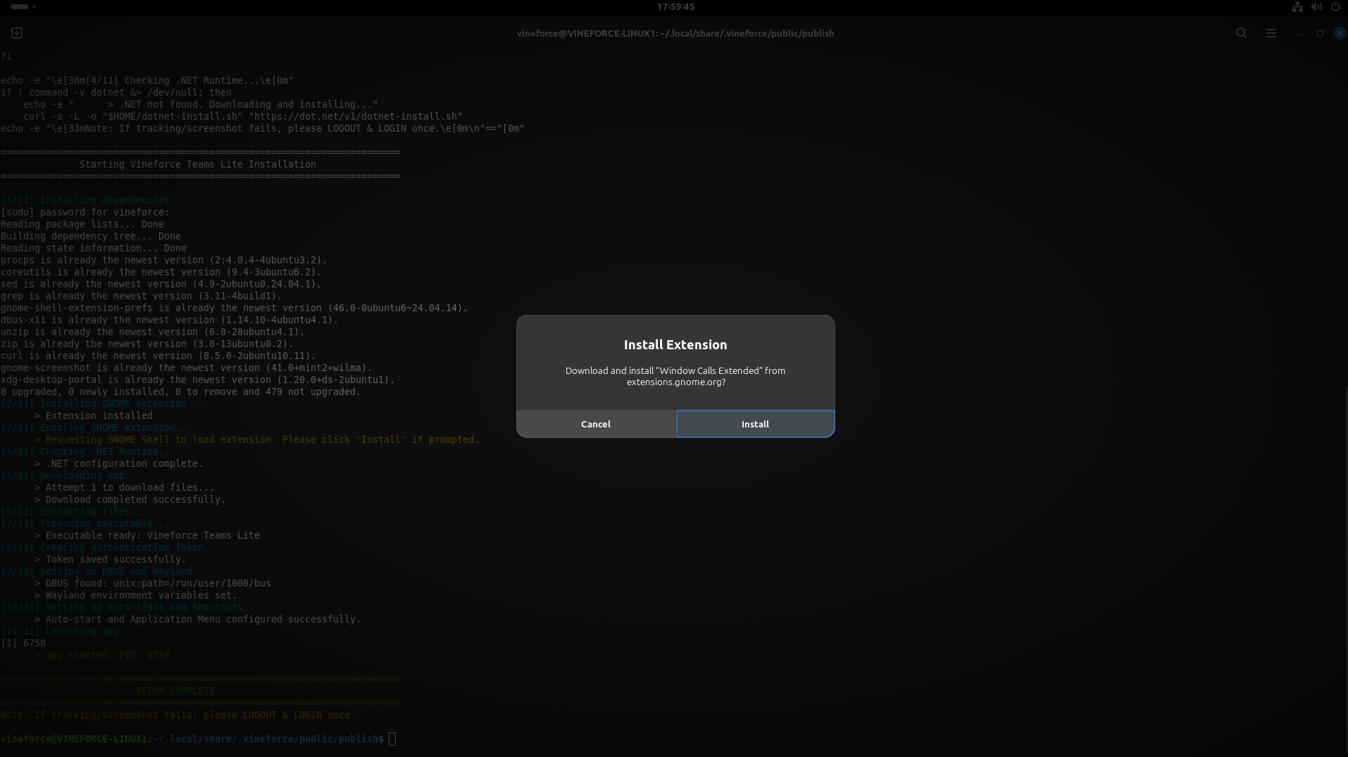 GNOME Extension Install Prompt