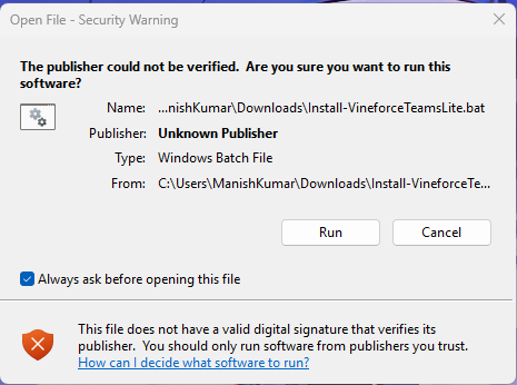 Accept Security Warning Prompt
