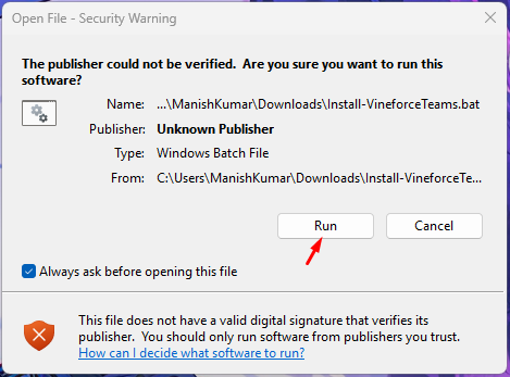 Accept Security Warning Prompt